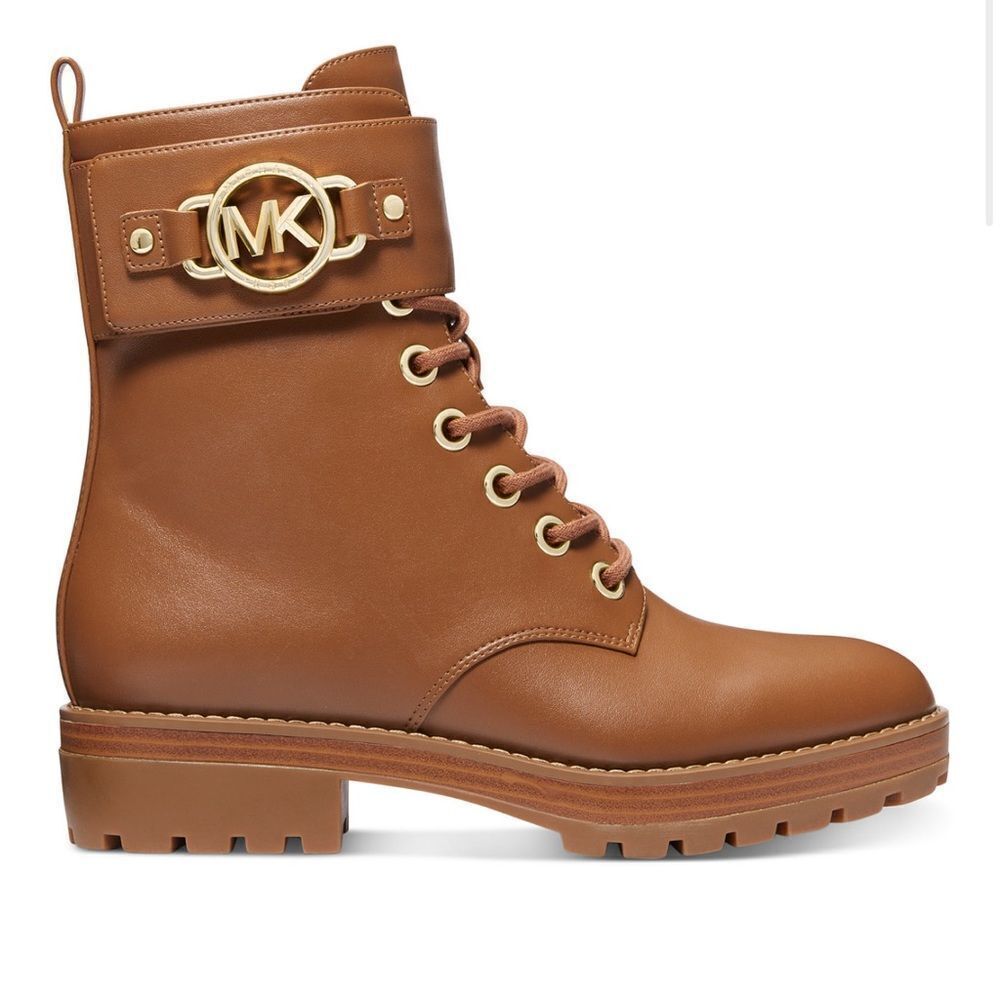 NWB Michael Kors Women's Rory Lace-Up Signature Strap Ankle Booties- Size 9 - Picture 2 of 11